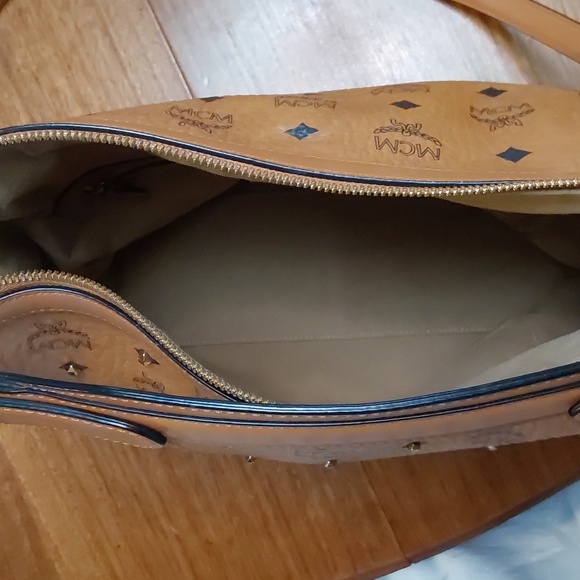 MCM Cognac Hobo Bag with Matching Wallet Iconic Monogram Print - Picture 5 of 12